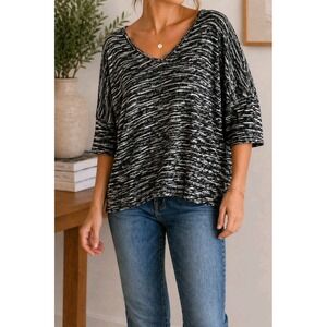 Splendid Slouchy Knit Top Small Dolman Sleeve Black White Soft Casual